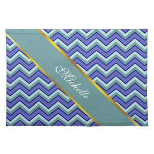 Blue Sapphire Chevron Pattern Cloth Placemat