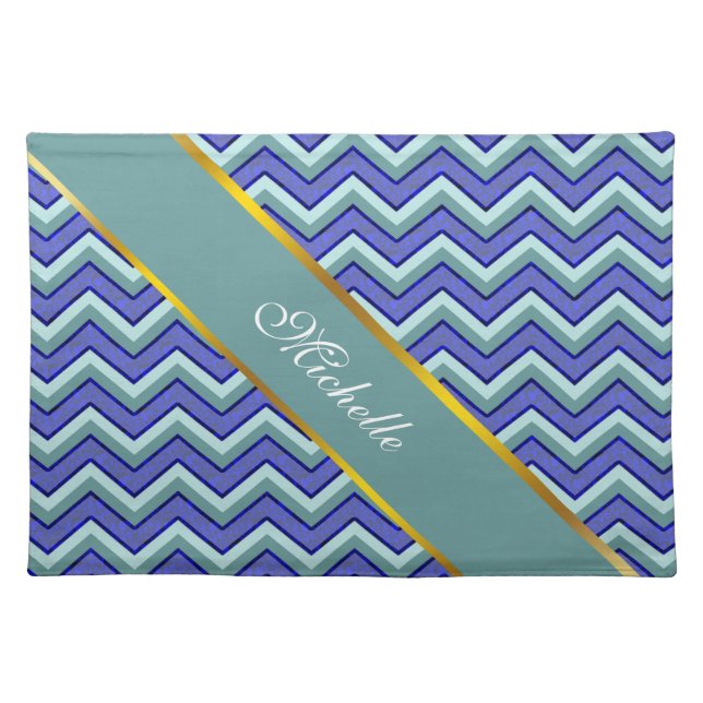 Blue Sapphire Chevron Pattern Cloth Placemat (Front)