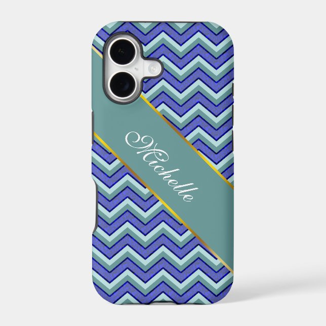 Blue Sapphire Chevron Pattern Iphone Case (Back)