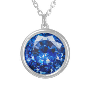 Blue Sapphire Crystal Pattern Silver Plated Necklace