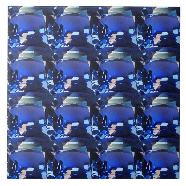 Blue Sapphire Cushion-Cut Pattern Ceramic Tile (Front)