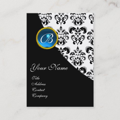 BLUE SAPPHIRE DAMASK MONOGRAM BUSINESS CARD