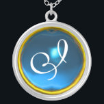 Blue Sapphire Gem  Monogram Silver Plated Necklace<br><div class="desc">Elegant and unique design  with gemstone. Very accurated nurbs modeling and rendering in 3D Studio Max by Bulgan Lumini .Part from series Hyper Talismans.</div>