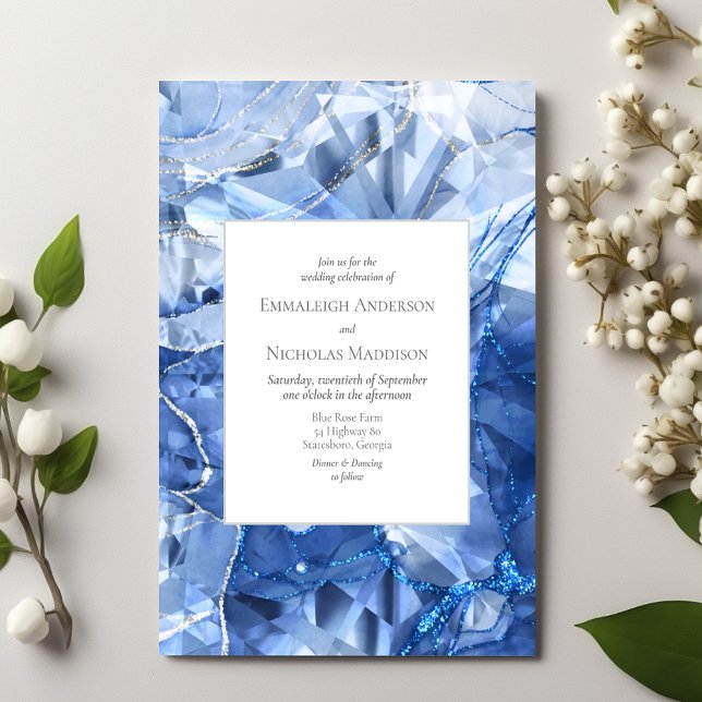 Blue Sapphire Gemstone Illusion Wedding Invitation (Creator Uploaded)