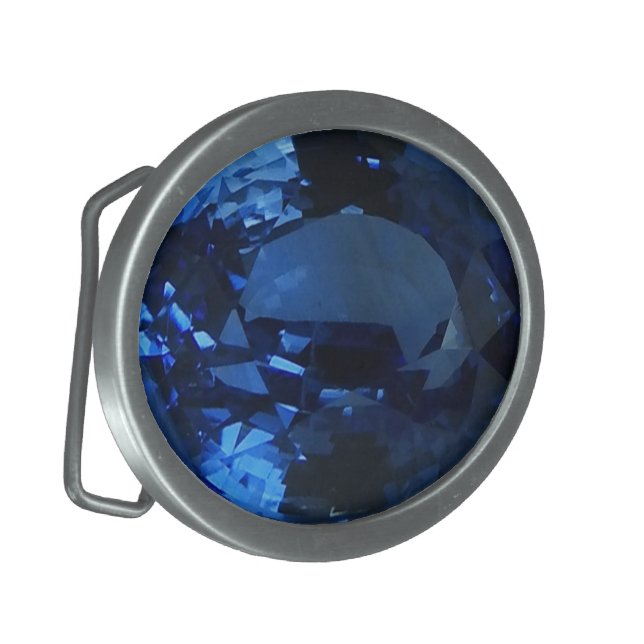 Blue Sapphire Gemstone Oval Belt Buckle (Front Left)