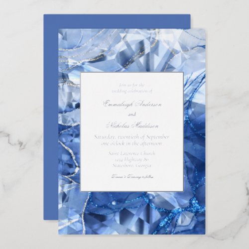 Blue Sapphire Gemstone Wedding Foil Invitation
