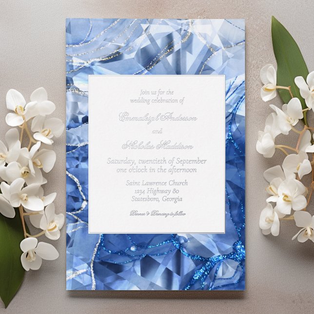 Blue Sapphire Gemstone Wedding Foil Invitation (Creator Uploaded)