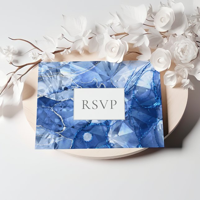 Blue Sapphire Gemstone Wedding RSVP Invitation Postcard (Creator Uploaded)