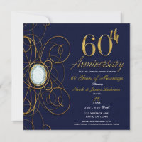 Flourish 60th Diamond Wedding Anniversary Invite, Zazzle