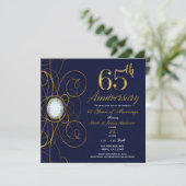 Blue Sapphire & Gold Diamond 65 65th Anniversary Invitation (Standing Front)