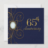 Blue Sapphire & Gold Diamond 65 65th Anniversary Invitation (Back)