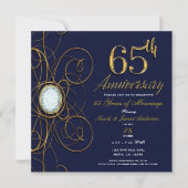 Blue Sapphire & Gold Diamond 65 65th Anniversary Invitation (Front)