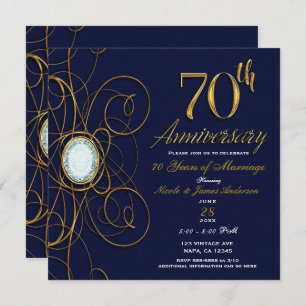 Blue Sapphire & Gold Diamond 70 70th Anniversary Invitation