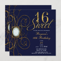 Blue Sapphire Gold Diamond Sweet 16 16th Birthday