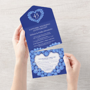 Blue sapphire heart 45th wedding anniversary all in one invitation