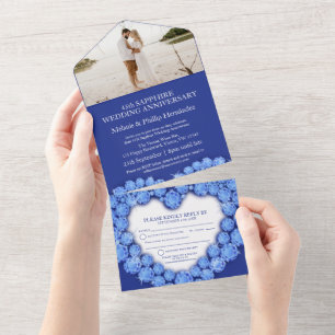Blue sapphire heart 45th wedding anniversary photo all in one invitation
