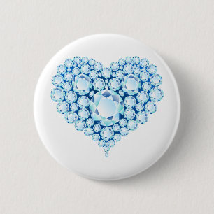 Blue Sapphire Heart Gems Pinback Button