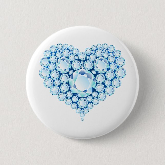 Blue Sapphire Heart Gems Pinback Button (Front)