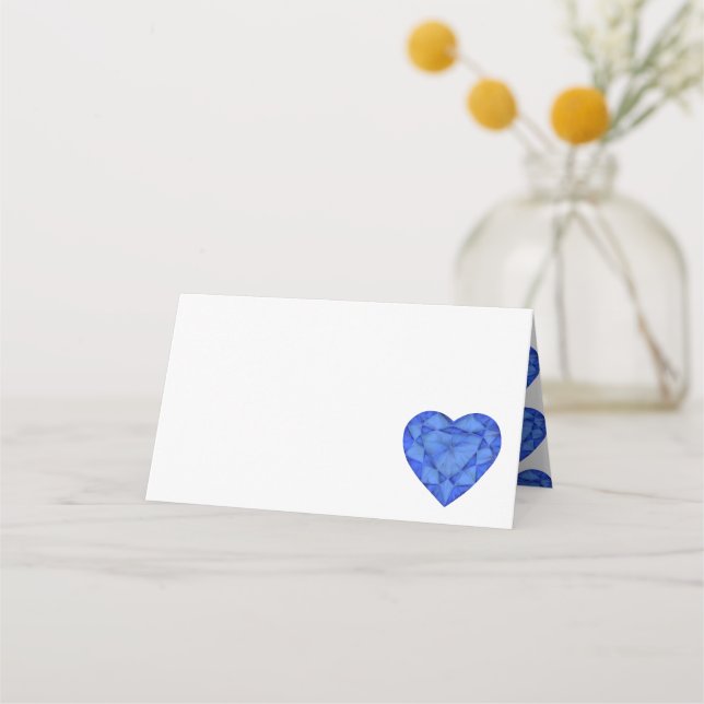 Blue sapphire heart watercolor art tent cards (Front)