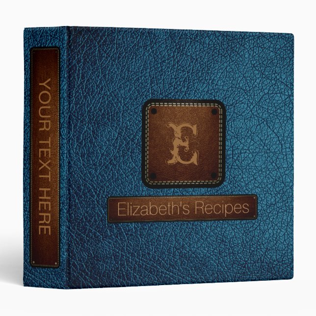 Blue sapphire Leather Elegant Monogram 3 Ring Binder (Front/Spine)