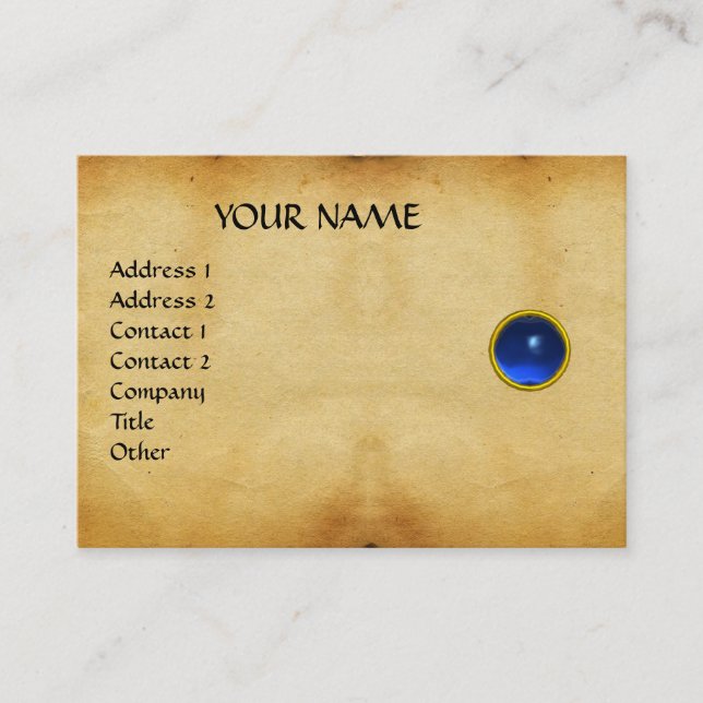 BLUE SAPPHIRE MON ,GREY AGATA  parchment, Gold Business Card (Front)