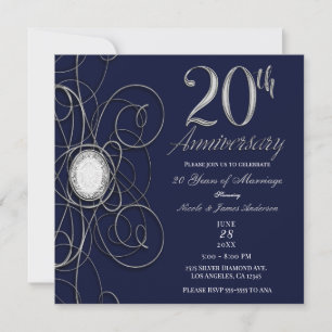 Blue Sapphire & Silver Diamond 20 20th Anniversary Invitation