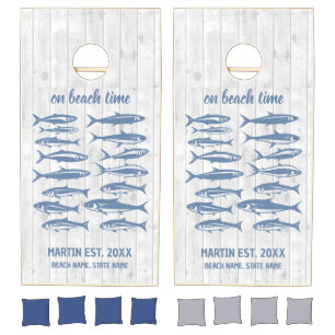 Blue Sardines Beach Time Family Name Cornhole Set