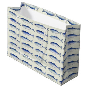 Blue Sardines Horizontal Minimal Coastal Pattern Large Gift Bag