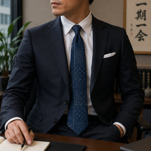 Blue Sashiko Patchwork Neck Tie