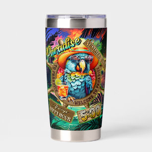 Blue Sassy Parrot Chill Drink Paradise Happy Hour Insulated Tumbler