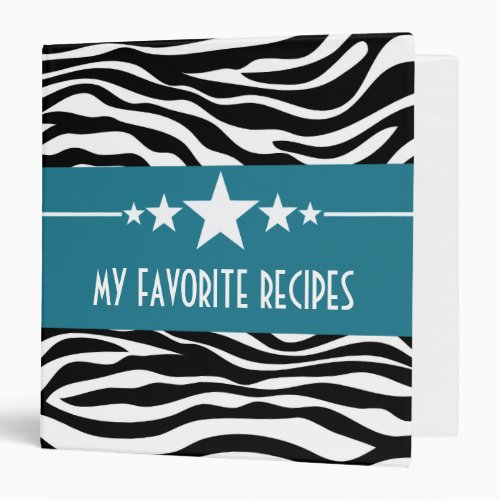 Blue Sassy Star Zebra 15 inch Recipe Binder