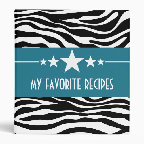 Blue Sassy Star Zebra 1 inch Recipe Binder