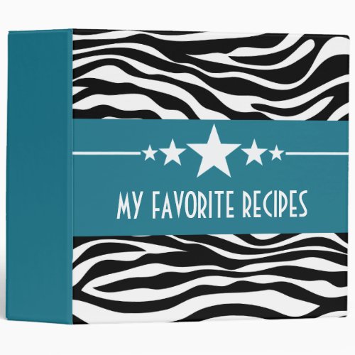 Blue Sassy Star Zebra 2 inch Recipe Binder
