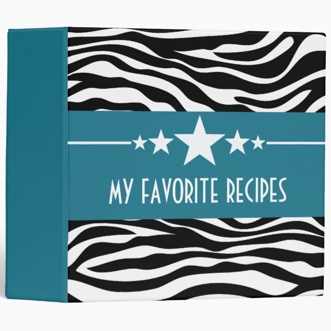 Blue Sassy Star Zebra (2 inch) Recipe Binder (Front/Spine)