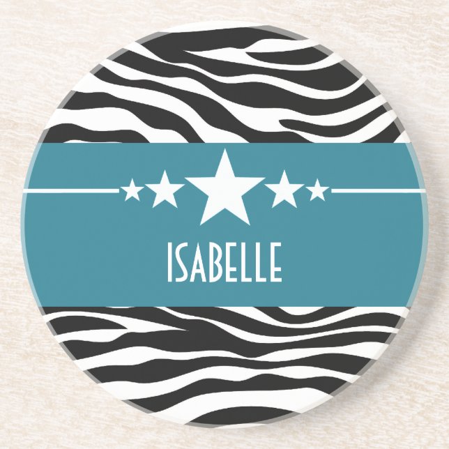 Blue Sassy Star Zebra Coaster (Front)