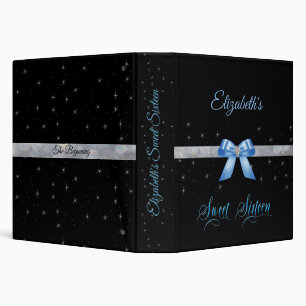 Blue Satin Bow Diamond Stars Sweet 16 3 Ring Binder
