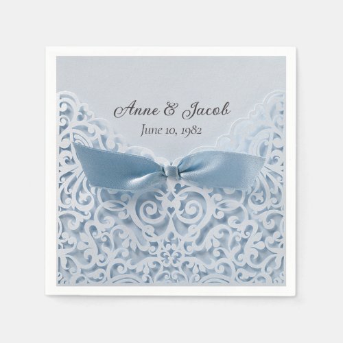 Blue Satin Bow On Lace for Anniversary Napkins