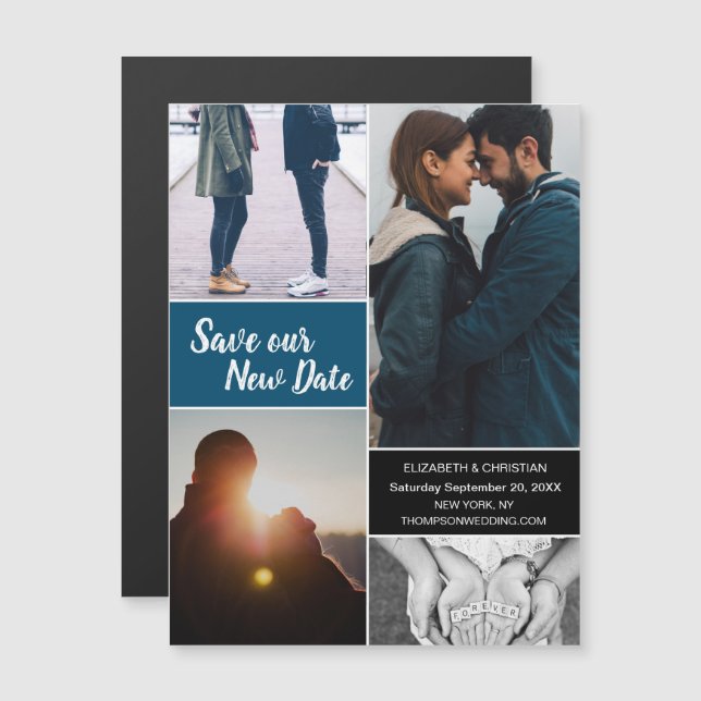 Blue Save our New Date Photo Change the Date Magnetic Invitation (Front/Back)