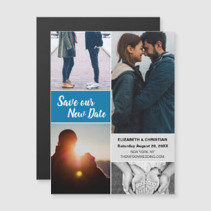 Blue Save our New Date Wedding Photo Magnetic Invitation