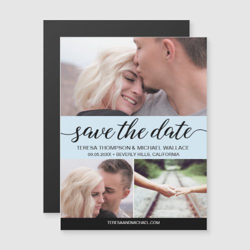 Blue Save the Date Custom Engagement Photos Magnetic Invitation