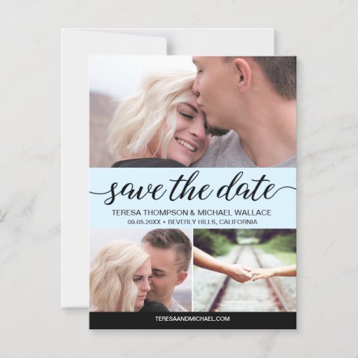 Blue Save The Date Custom Engagement Photos Magnetic Invitation 