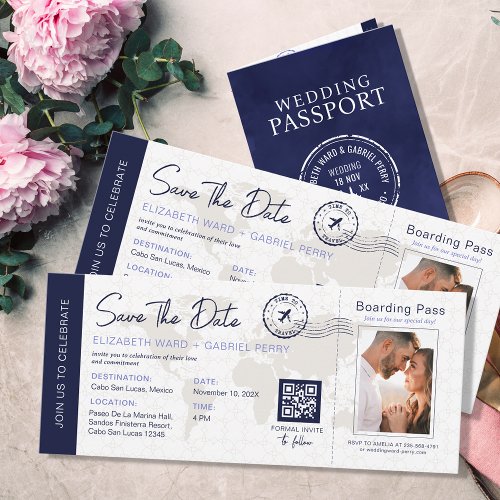 Blue Save the Date Destination Wedding QR code Invitation