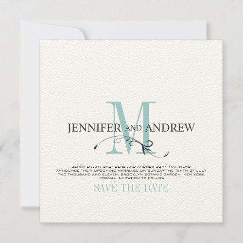 Blue Save the Date Monogram Announcement