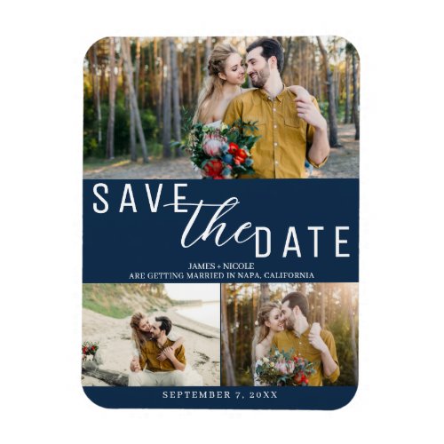 Blue Save the Date Wedding 3 Photos Magnet