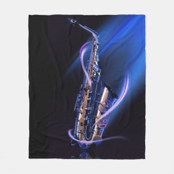 Blue Saxophone Fleece Blanket by FantasyBlankets at Zazzle