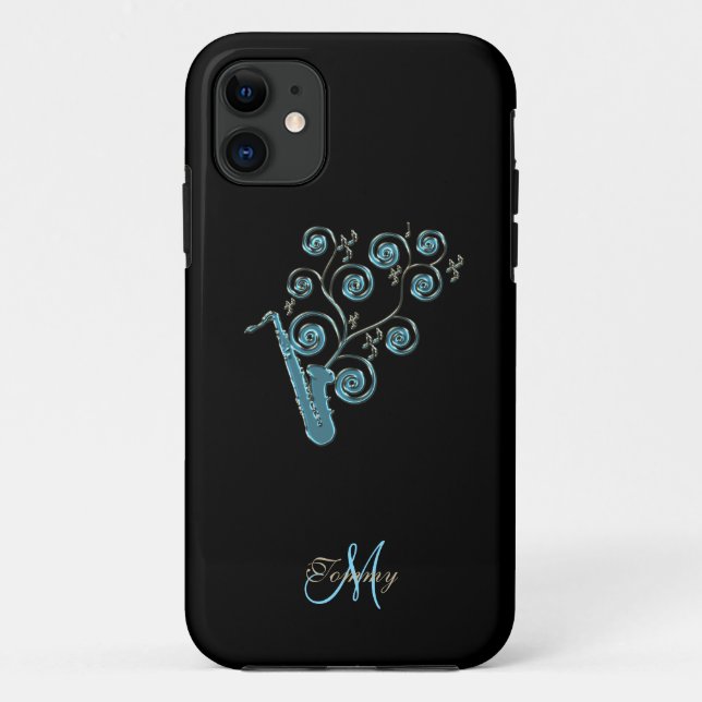 Blue Saxophone Personalized Music iPhone 5 Case (Back)
