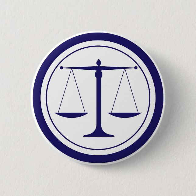Blue Scales of Justice Silhouette Button (Front)