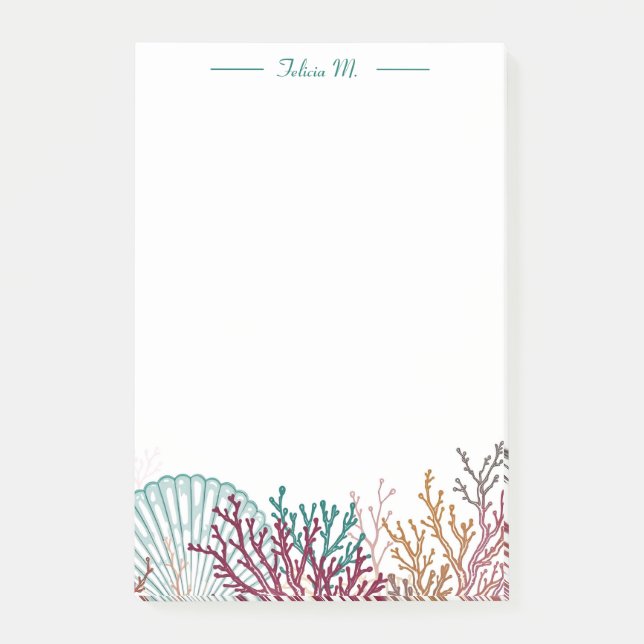 Blue Scallop Shell and Coral Post-it Notes (Front)