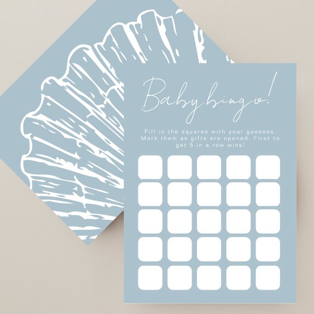 Blue Scallop Shell Baby Shower Bingo Game Advice Card (Creator Uploaded)