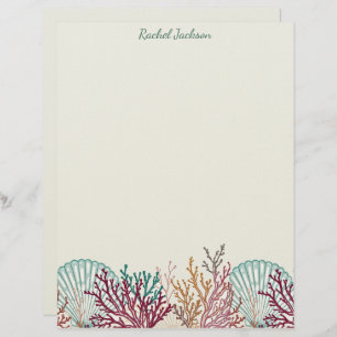 Blue Scallop Shells and Coral Letterhead
